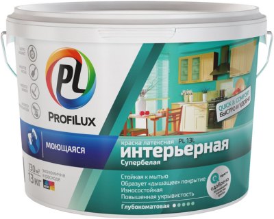 Краска в/д Profilux PL- 13L латекс. моющаяся износоуст. СУПЕРбел  база 1,(синяя эт.) 3кг
