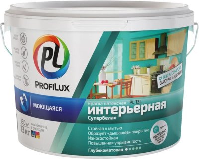 Краска Profilux PL- 13L латекс. моющаяся износоустойчивая СУПЕР белая база 1,(синяя эт.) 14кг