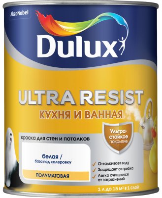 Краска Dulux Ultra Resist Кухня и ванная полуматовая BC 0,9 л