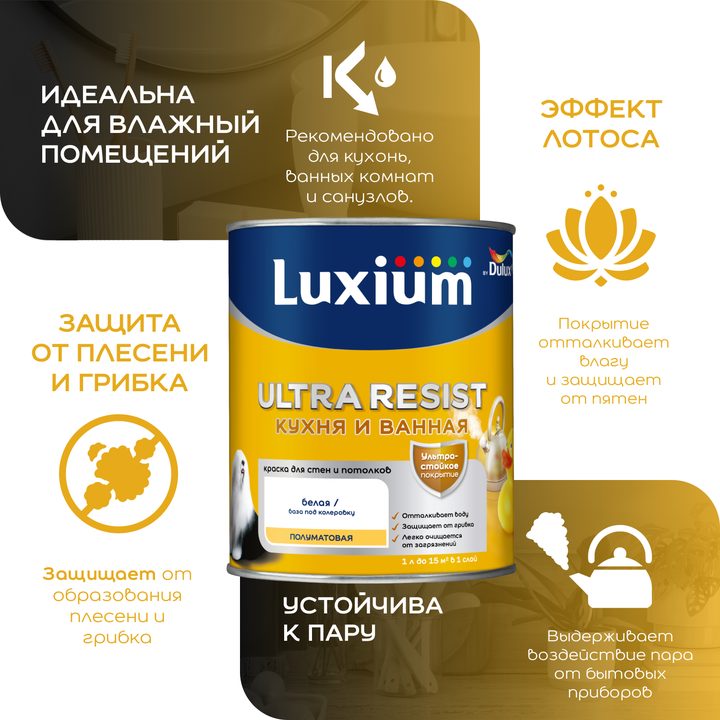 Luxium Ultra Resist «Кухня и ванная»: эффект лотоса, защита от пара