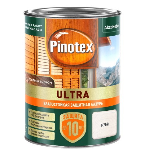 Лазурь влагостойкая PINOTEX ULTRA RU белый 0,9 л